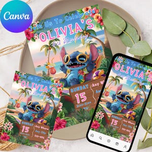 Stitch Birthday Invitation Editable Template, Canva Editable Birthday Invitation, Stitch Birthday Party Invitation, Invite Canva Template