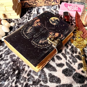 Full Moon Moth Leather Journal with Lock: Gothic Wicca Grimoire