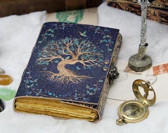 Tree of Life Leather Journal, Handmade Spell Book, Vintage Grimoire