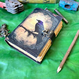 Raven Leather Journal: Gothic Crow, Dark Academia Sketchbook with Lock