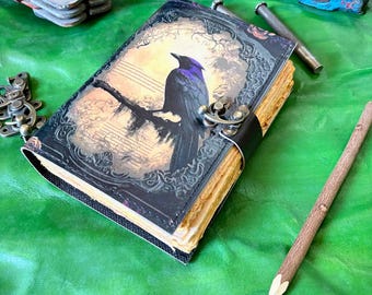 400 Pages Raven Leather Journal: Pagan Wiccan Notebook, Handmade Grimoire Journal Gifts