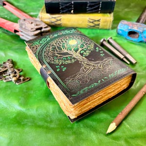 Tree of Life Leather Journal: Celtic Green Embossed Diary with Lock