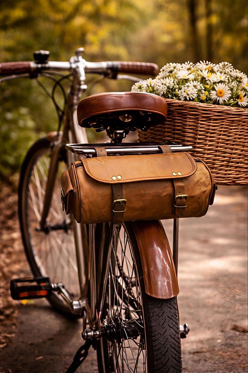 Handmade Leather Bicycle Handlebar Bag, Vintage Motorcycle Travel Saddle Bag