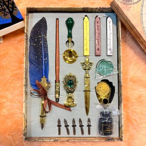 Vintage Wax Seal Kit with Feather Quill Pen: Calligraphy Letter Writing Set