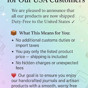 May include: An announcement on a gradient background, stating an update for USA customers. It announces duty-free shipping to the United States. Further text details the benefits, including no import taxes and included shipping.