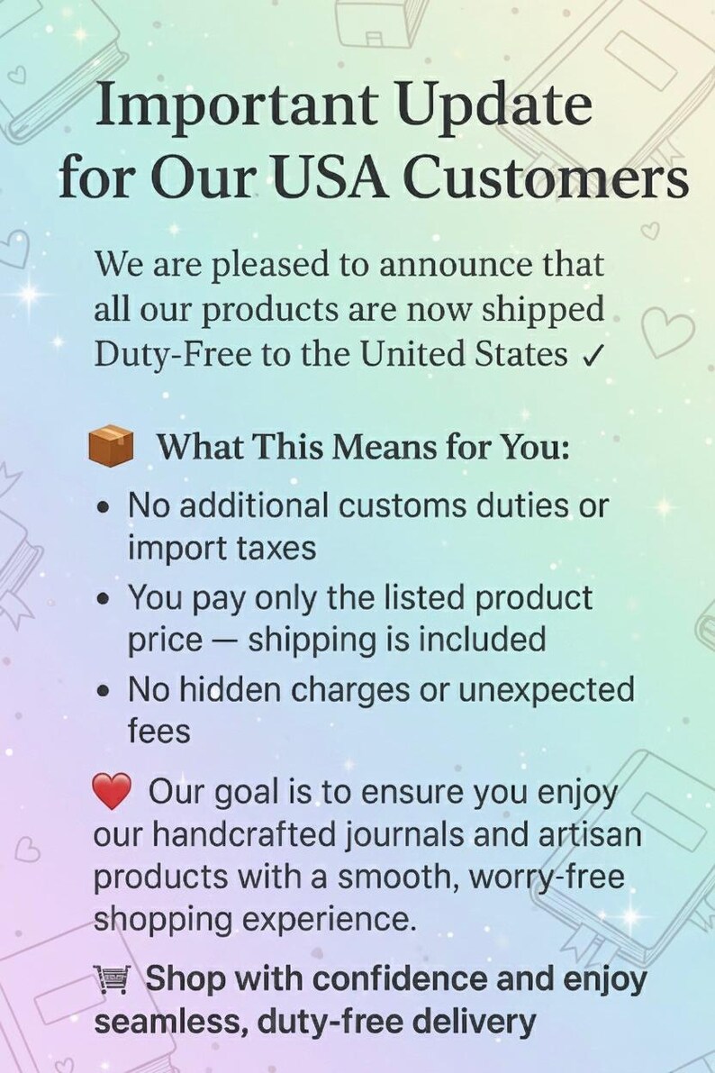 May include: An announcement on a gradient background, stating an update for USA customers. It announces duty-free shipping to the United States. Further text details the benefits, including no import taxes and included shipping.
