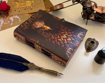 Owl Leather Journal: Blank Book of Shadows, Antique Deckle Edge Paper