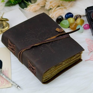 Tree of Life Leather Journal: Handmade Dark Brown Grimoire - Rustic Writing Diary