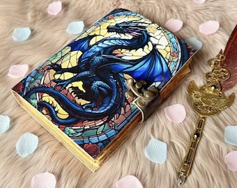 Dragon Leather Journal: Stained Glass Fantasy Notebook, Medieval Grimoire