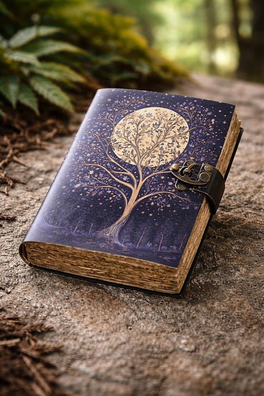 Handmade Vintage Leather Journal, Tree of Life Moon Design Sketchbook ...