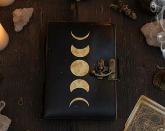 Personalized Leather Journal, Phases of the Moon, Witchcore Book of Shadows