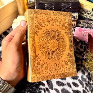 Sun & Moon Embossed Leather Journal: Celestial Writing Diary