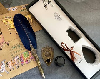 Vintage Feather Quill Pen Set | Antique Calligraphy Writing Gift