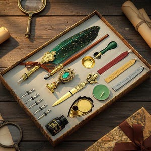 Vintage Wax Seal Kit with Feather Quill Pen: Calligraphy Letter Writing Set