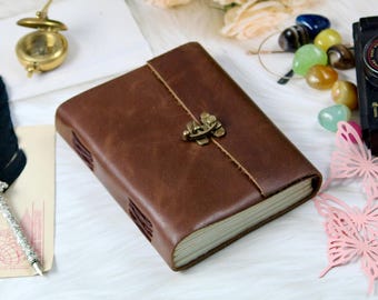 Diario personalizado de cuero antiguo, libro de hechizos vintage, cuaderno de viaje