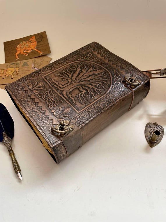 Tree of Life Leather Journal: Handmade Vintage Notebook with Lock