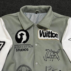 LV Louis Vuitton Varsity Jacket with Leather Sleeves - Premium Quality Designer Bomber Jacket - Luxury Streetwear