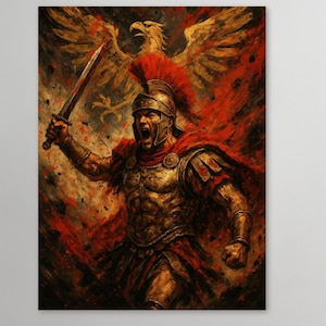 Roman empire Legionary War Cry Poster – Gladiator Battle Art Print – SPQR Eagle Fire Wall Decor – Spartacus & Gladiator, General  Digital