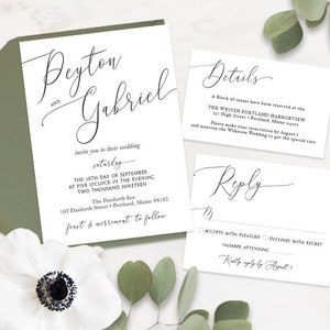 Grand script noms invitation de mariage, carte de réponse, et ensemble de cartes de détails - PRINTABLE