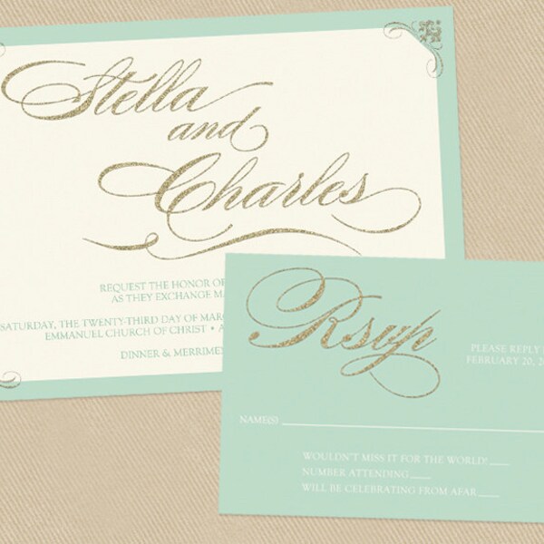 Mint Wedding Invite Etsy