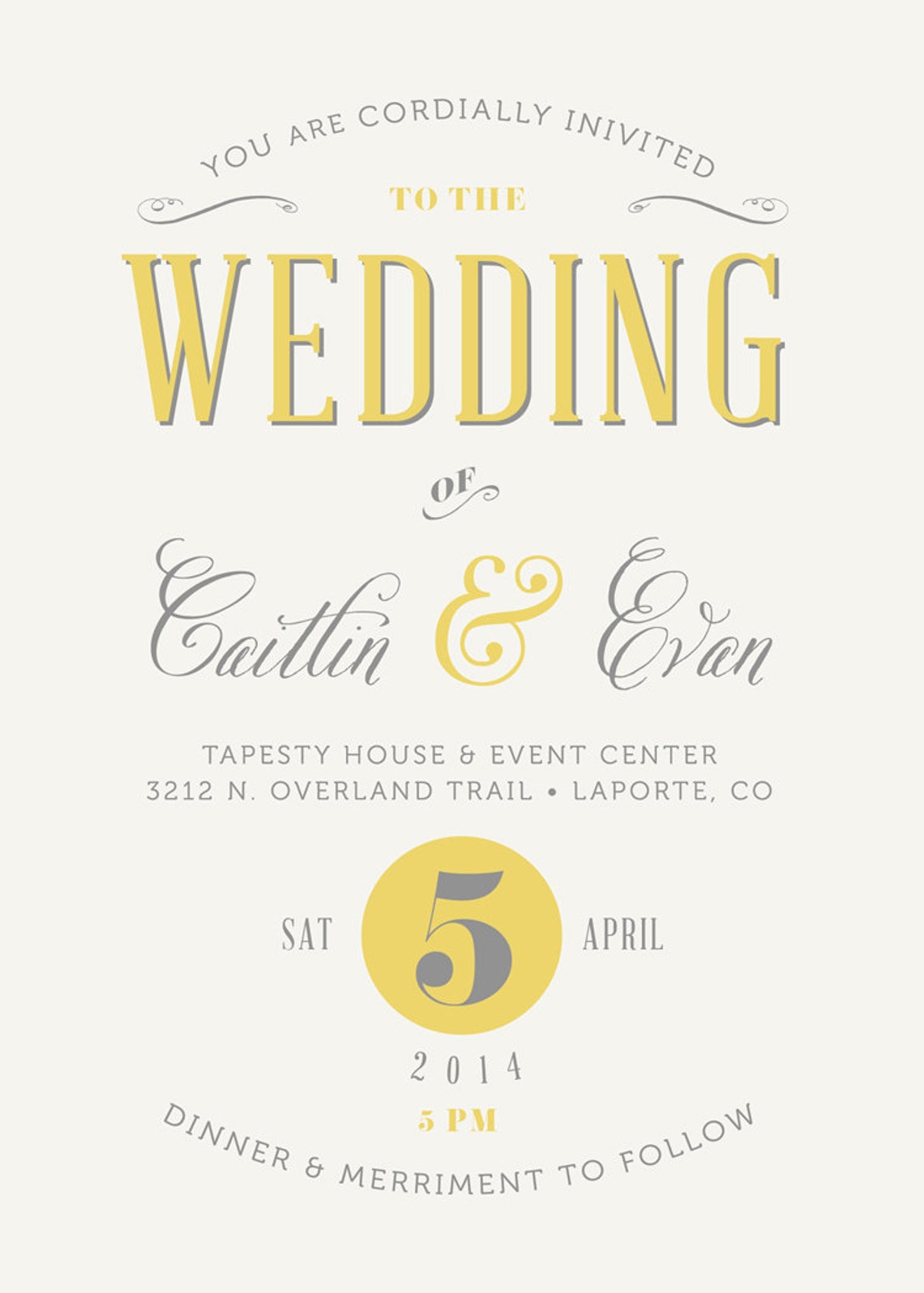 Wedding Invitation and RSVP Printable Set Yellow and Grey Etsy