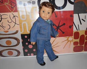 Blue denim jeans and jacket fits 18 in dolls like American Girl and boy Logan