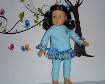 Doll clothes tunic Leggings aqua floral fits 18 in like AG dolls hand made in USA