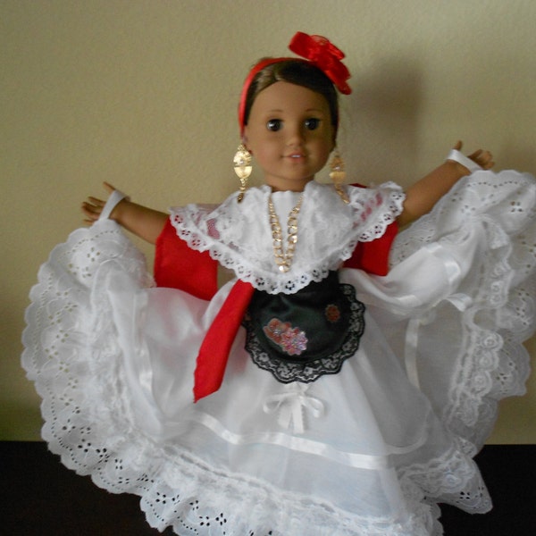 Mexican folklorico Veracruz dress fits 18" dolls like American Girl Custom order