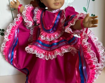 Mexican folklorico Jalisco dress fits American Girl and similar 18" dolls