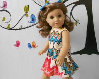 Doll clothes dress bright colors coral turquoise fits 18 in dolls like American Girl