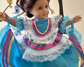 Mexican folklorico Jalisco dress fits American Girl and similar 18&quot; dolls