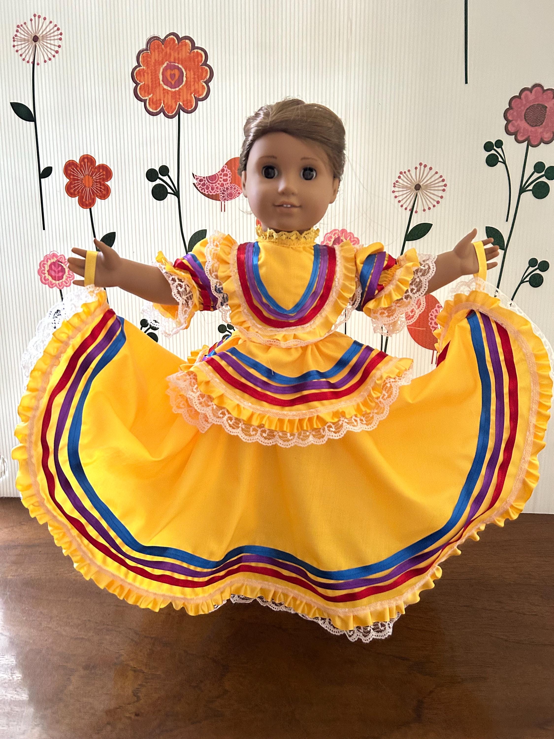 Mexican folklorico Jalisco dress fits American Girl and similar 18" dolls