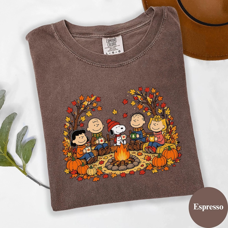 Peanuts Campfire Shirt, Fall Snoopy Graphic Tee, Charlie Brown Autumn Pumpkin Tshirt, Cute Retro Thanksgiving Crewneck, Cozy Camp Gift