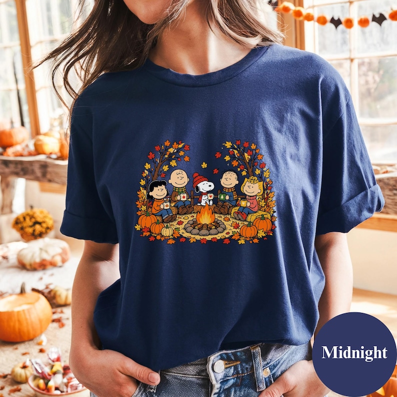 Peanuts Campfire Shirt, Fall Snoopy Graphic Tee, Charlie Brown Autumn Pumpkin Tshirt, Cute Retro Thanksgiving Crewneck, Cozy Camp Gift