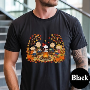 Peanuts Campfire Shirt, Fall Snoopy Graphic Tee, Charlie Brown Autumn Pumpkin Tshirt, Cute Retro Thanksgiving Crewneck, Cozy Camp Gift