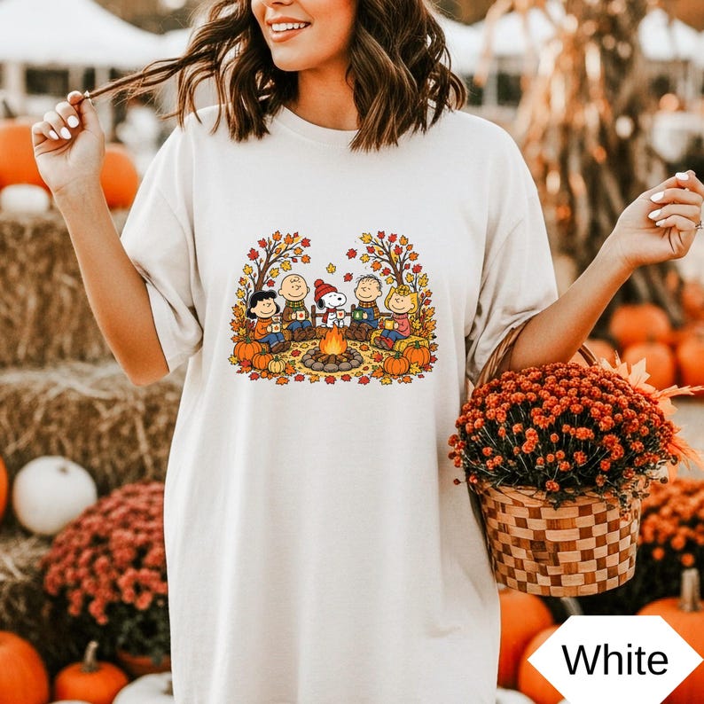 Peanuts Campfire Shirt, Fall Snoopy Graphic Tee, Charlie Brown Autumn Pumpkin Tshirt, Cute Retro Thanksgiving Crewneck, Cozy Camp Gift