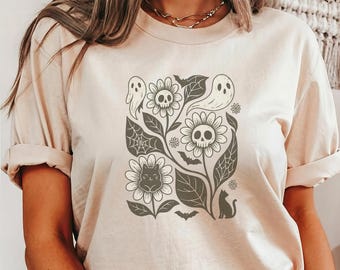Floral Ghost Comfort Colors Tee: Gothic Garden T-Shirt