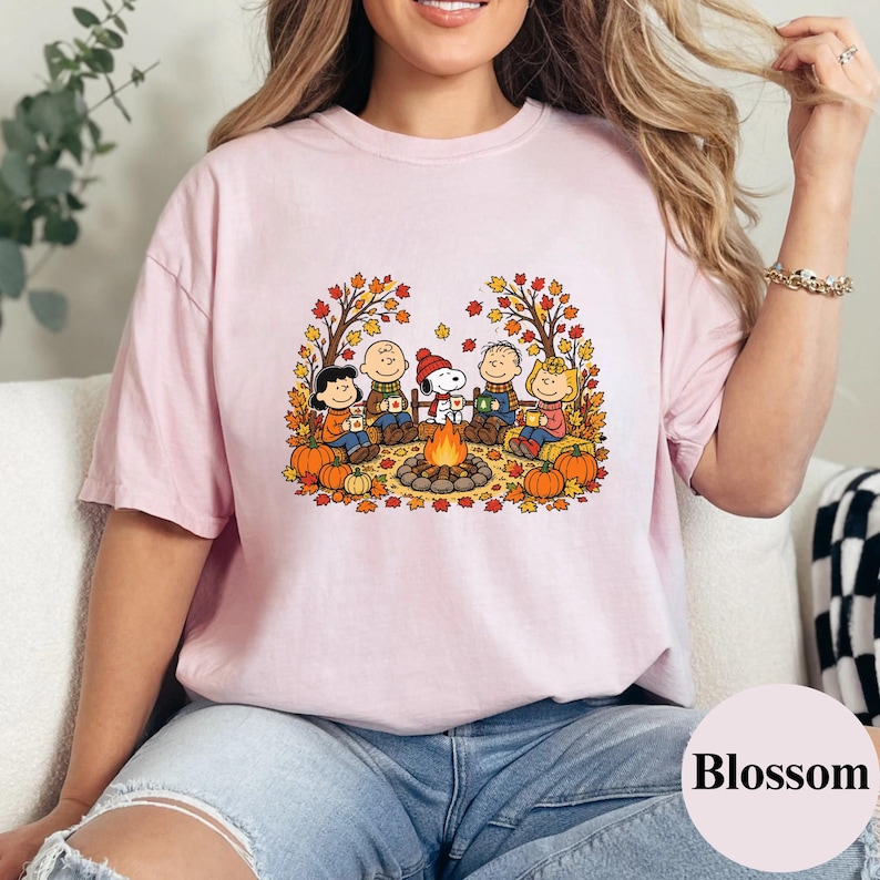 Peanuts Campfire Shirt, Fall Snoopy Graphic Tee, Charlie Brown Autumn Pumpkin Tshirt, Cute Retro Thanksgiving Crewneck, Cozy Camp Gift