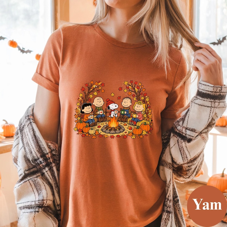 Peanuts Campfire Shirt, Fall Snoopy Graphic Tee, Charlie Brown Autumn Pumpkin Tshirt, Cute Retro Thanksgiving Crewneck, Cozy Camp Gift