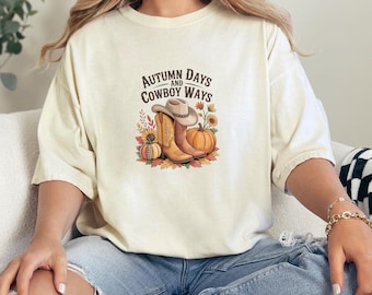 Western Cowboy Pumpkin T-Shirt: Autumn Country Girl Rodeo Tee, %100 Cotton