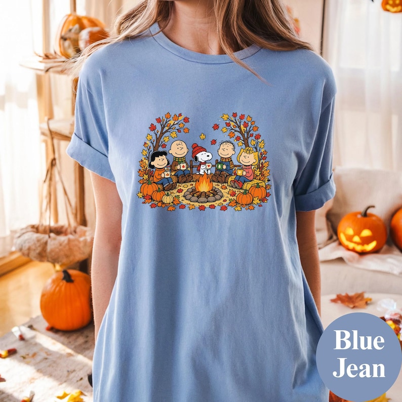 Peanuts Campfire Shirt, Fall Snoopy Graphic Tee, Charlie Brown Autumn Pumpkin Tshirt, Cute Retro Thanksgiving Crewneck, Cozy Camp Gift