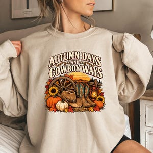 Western Fall Sweatshirt, Autumn Days Cowboy Ways Shirt, Retro Country Cowgirl Tee, Cozy Harvest Graphic, Pumpkin Patch Gift