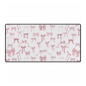 Elegant Pink Bow Desk Mat - Stylish Office Decor, Pink Ribbon Design, Gift for Her, Home Office Accessory, Desk Essentials