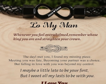 To My Man, gepersonaliseerde namen leren armband oneindig, aangepaste datum/eerste/naam armband, jubileumcadeau van vrouw, cadeau voor hem, vriend