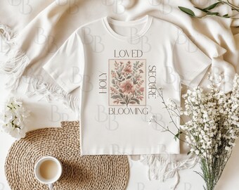 Holy Loved Secure Blooming PNG | Rustic Boho Christian Floral Design | Neutral Faith Sublimation for Shirts & Journals | Digital Download