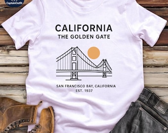 California Golden Gate Bridge Shirt - San Francisco Bay Est. 1937 Tee - Retro Travel T-Shirt, Minimalist California Souvenir Gift
