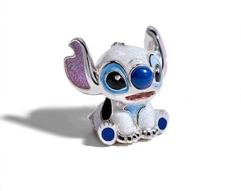 Glitter Cute Stitch Charm S925 Sterling Silver Pandora Pendant，Compatible With Pandora Moments