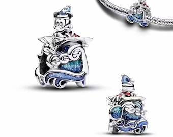 Sorcerer Apprentice Mickey Mouse Charm S925 Sterling Silver Pandora Pendant，Compatible With Pandora Moments