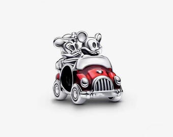 Parks Runaway Railway Car Mickey & Minnie Charm S925 Sterling Silver Pandora Pendant，Compatible With Pandora Moments