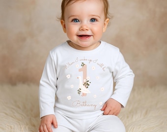 When I Wake Up Birthday Pajamas for Girls, Personalized 1st Birthday Outfit, Cute PJs for Baby Girls